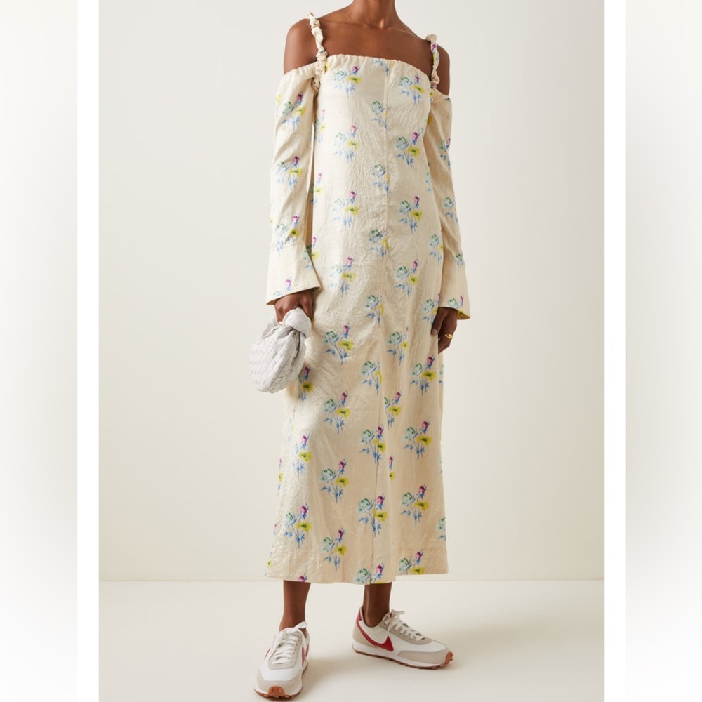 Ganni Floral Satin Floral Off-The-Shoulder Maxi Dress size 36